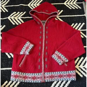 Woolrich Womens Ruby Red Full Zip Stitched Hoodie Small Rare Embroidered Sweater